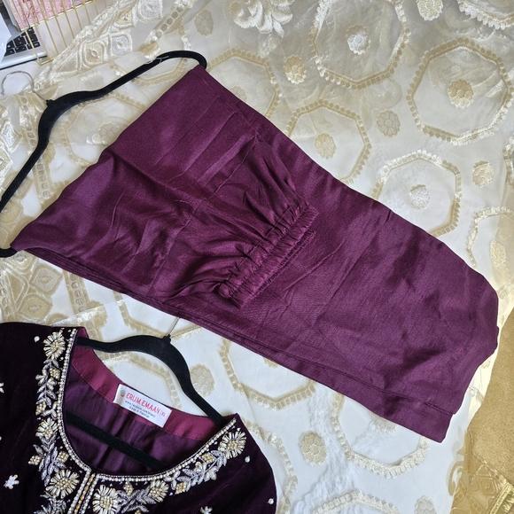 Purple Velvet Embroidered Pakistani/Punjabi/Indian Suit by Erum Emaan - Size XL - Picture 8 of 15